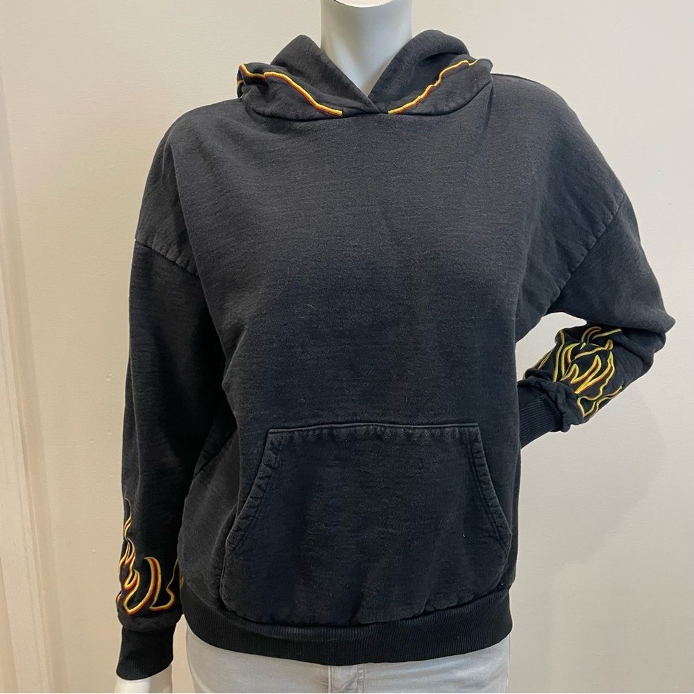 LPA REVOLVE Hoodie 114 in Flame Fire Embroidered Black Sweatshirt